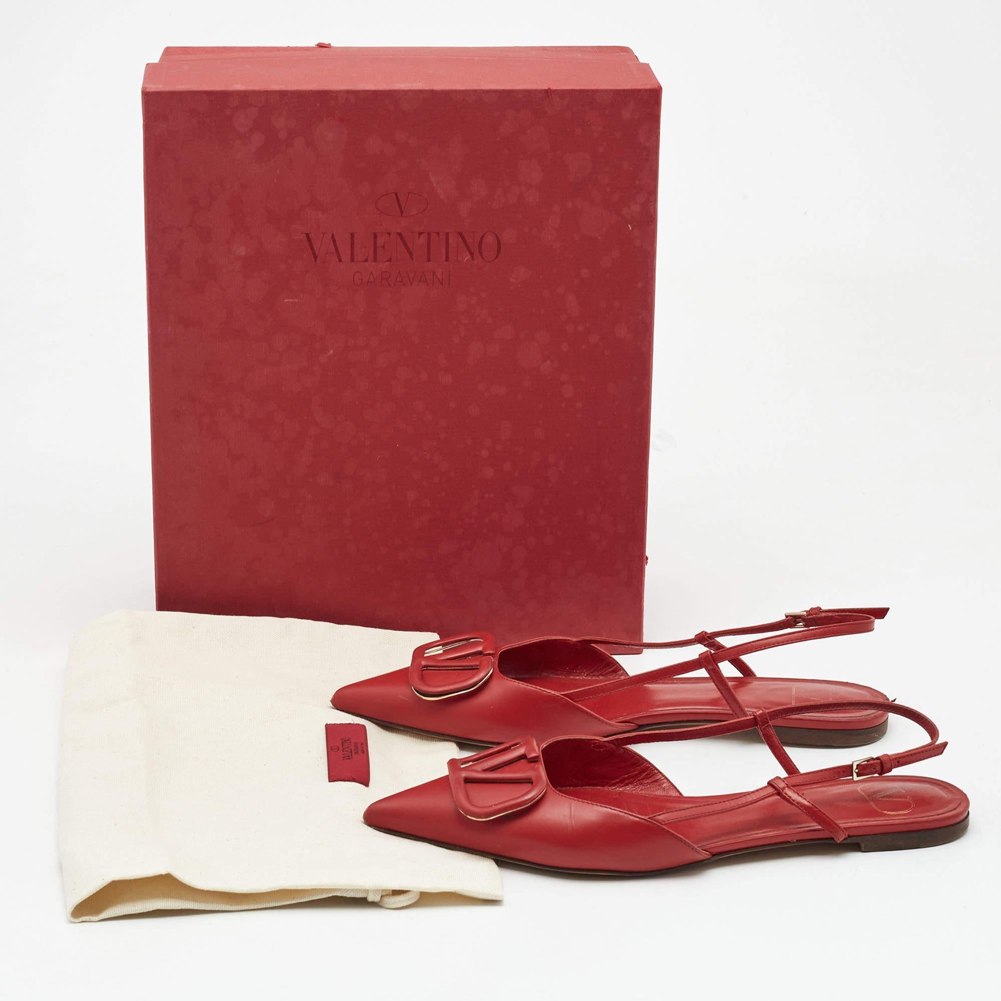 Valentino Red Leather Escape VLogo Slingback Flats Size 38.5 5