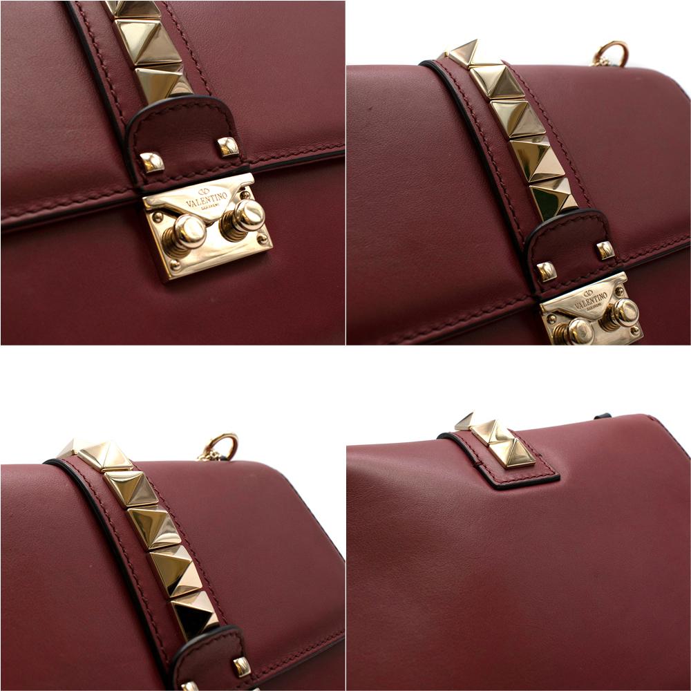 Valentino Red Leather Glam Lock Rockstud Shoulder Bag  For Sale 2