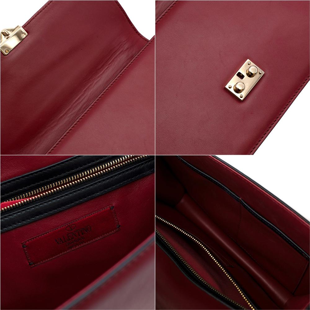 Valentino Red Leather Glam Lock Rockstud Shoulder Bag  For Sale 3
