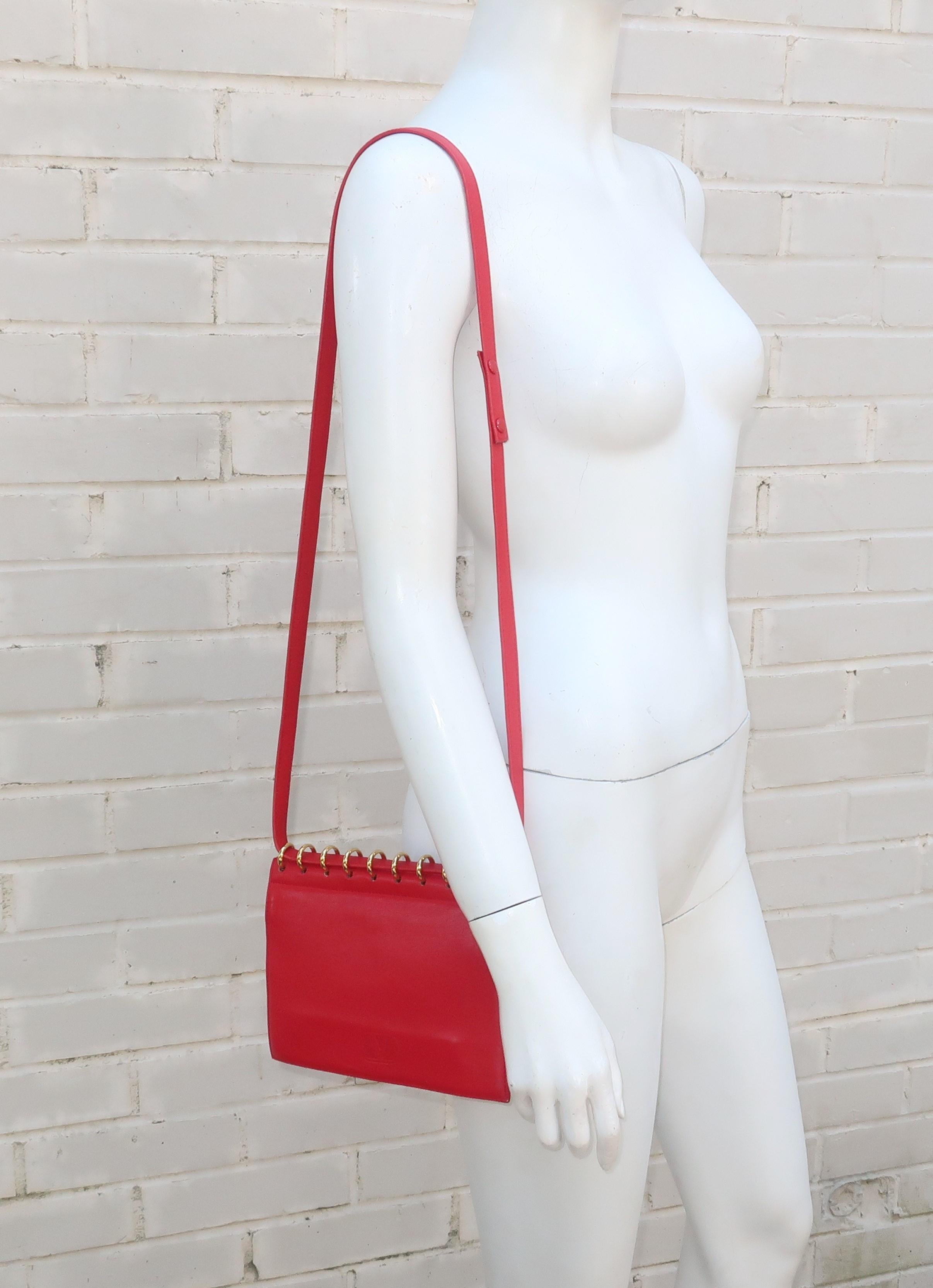 Valentino Red Leather Handbag With Spiral Hardware, 1980’s 7