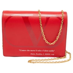 Valentino Red Leather Love Lab Chain Shoulder Bag