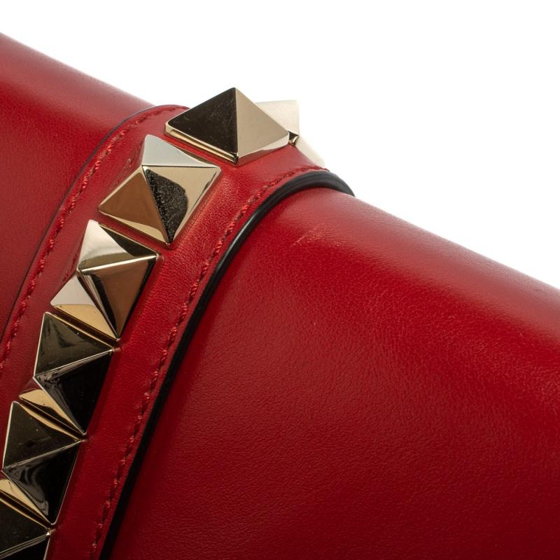 Valentino Red Leather Medium Rockstud Glam Lock Flap Bag 4