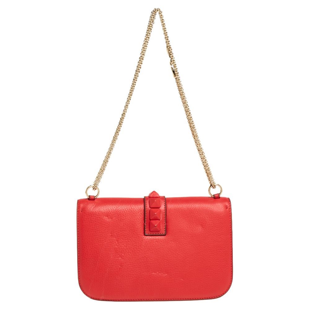 Valentino Red Leather Medium Rockstud Glam Lock Flap Bag 10