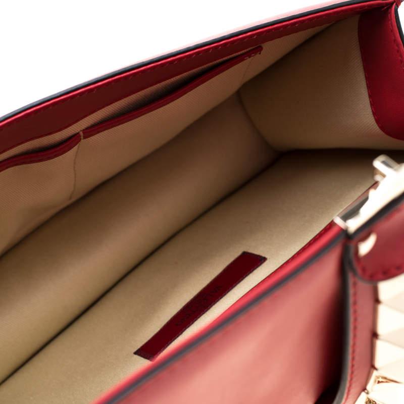 Valentino Red Leather Medium Rockstud Glam Lock Flap Bag 10