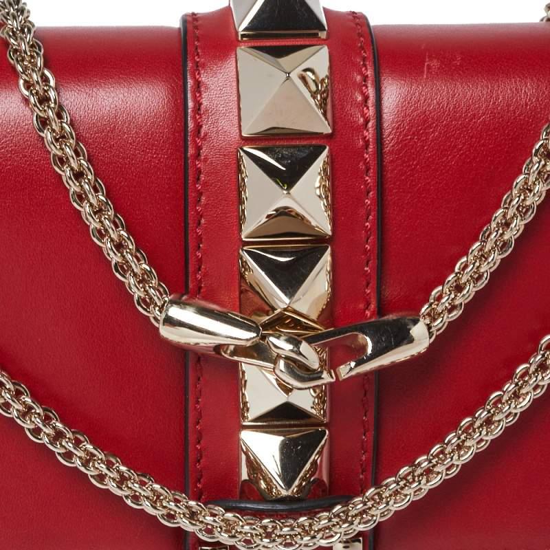 Women's Valentino Red Leather Medium Rockstud Glam Lock Flap Bag