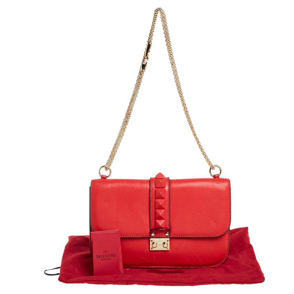 Valentino Red Leather Medium Rockstud Glam Lock Flap Bag 3