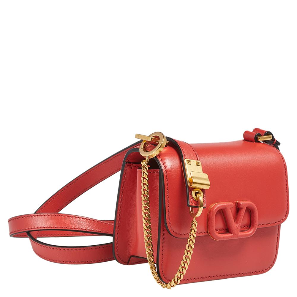 Women's Valentino Red Leather Micro VSling Crossbody Bag
