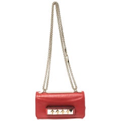 Valentino Red Leather Mini Va Va Voom Chain Shoulder Bag