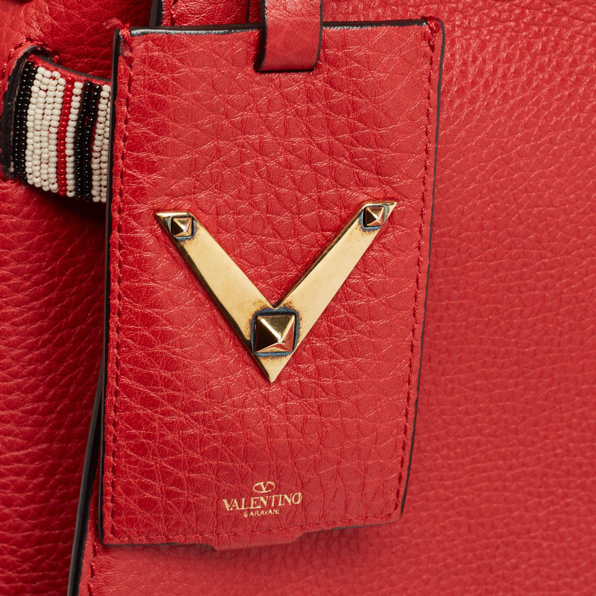 Valentino Red Leather My Rockstud Beaded Top Handle Bag 9