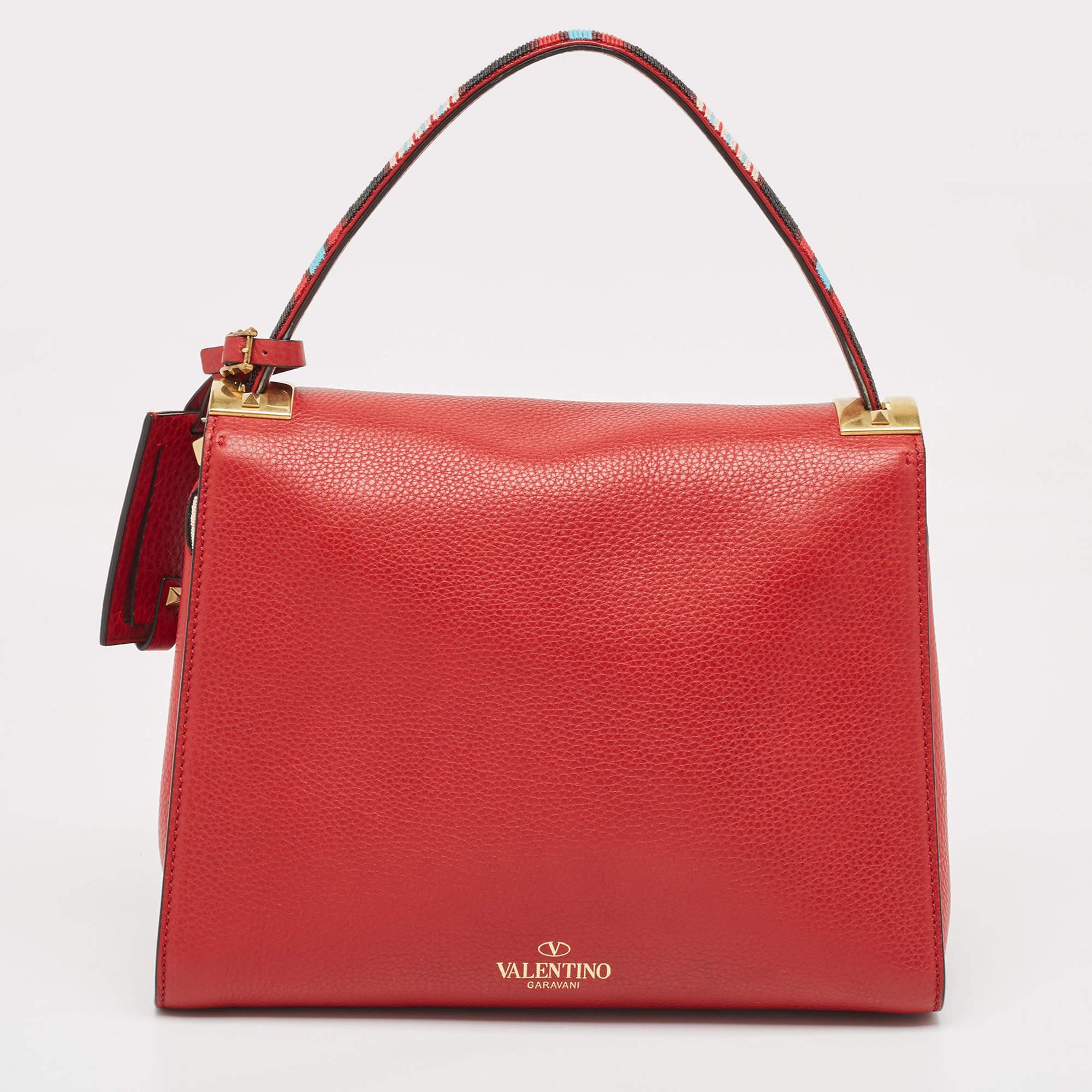 Valentino Red Leather My Rockstud Beaded Top Handle Bag 10