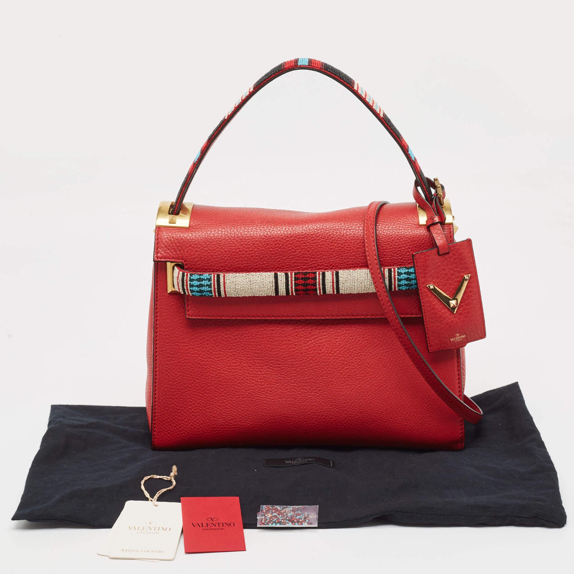 Valentino Red Leather My Rockstud Beaded Top Handle Bag 11