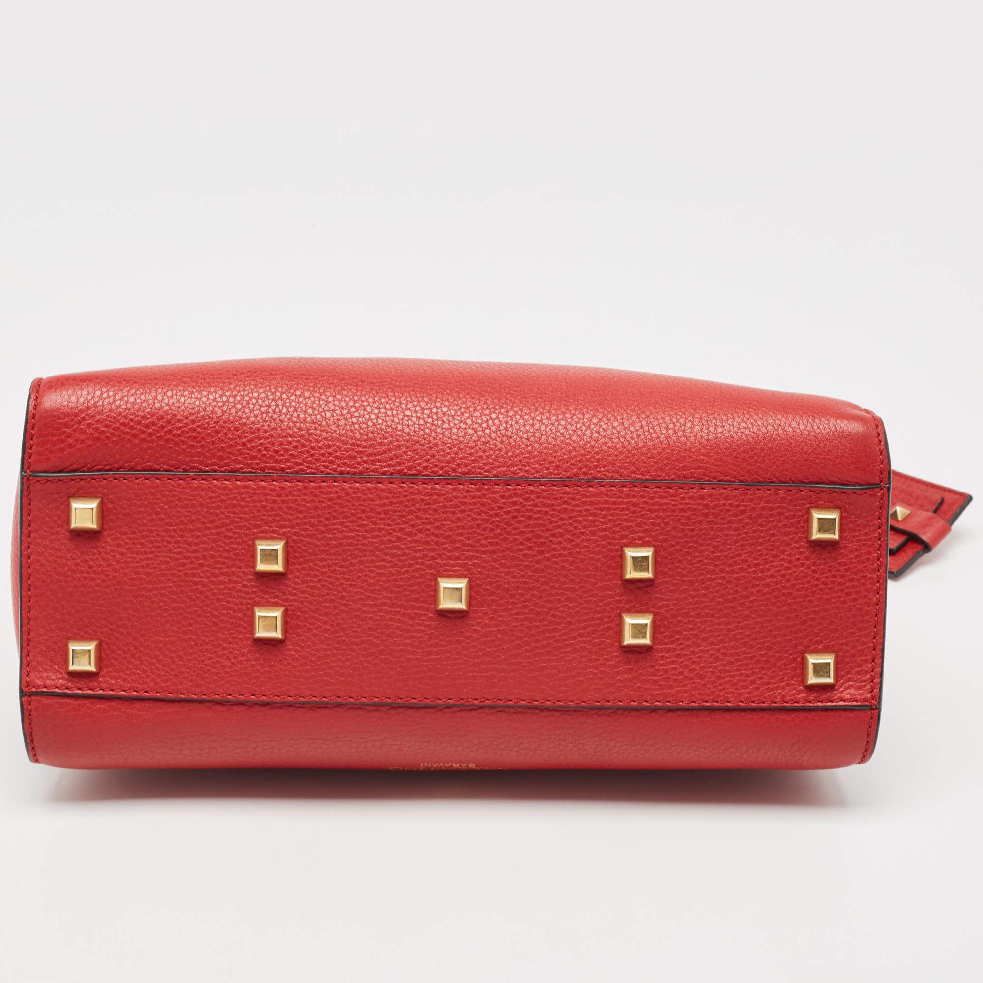 Valentino Red Leather My Rockstud Beaded Top Handle Bag 5