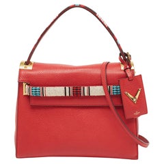 Valentino Red Leather My Rockstud Beaded Top Handle Bag