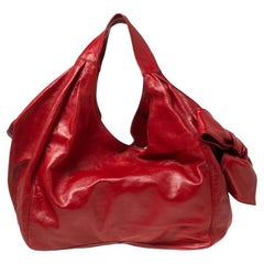 Valentino Red Leather Nuage Bow Hobo
