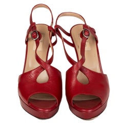 VALENTINO red leather PEEP TOE SLINGBACK PLATFORM Sandals Shoes 39