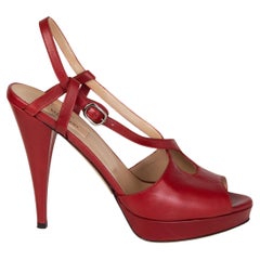 VALENTINO red leather PEEP TOE SLINGBACK PLATFORM Sandals Shoes 39