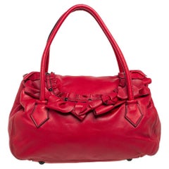 Valentino Red Leather Petal Quilted Flap Satchel
