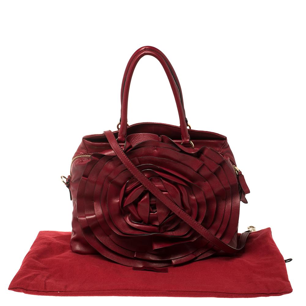 Valentino Red Leather Petale Rose Dome Satchel 4