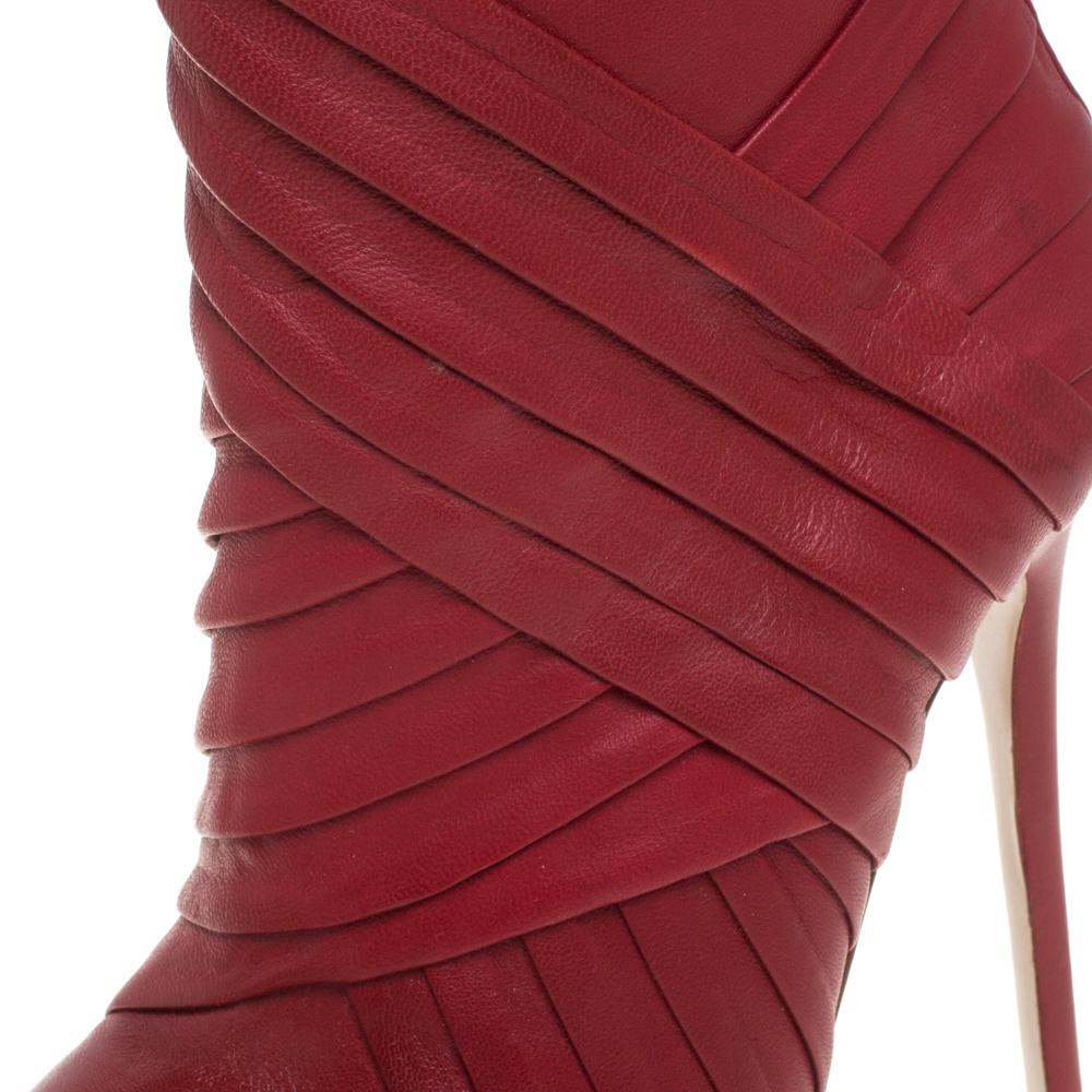 Brown Valentino Red Leather Pleated Ankle Platform Boots Size 36