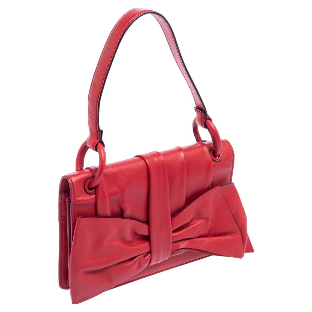 Valentino Red Leather Pleated Bow Flap Top Handle Bag 5