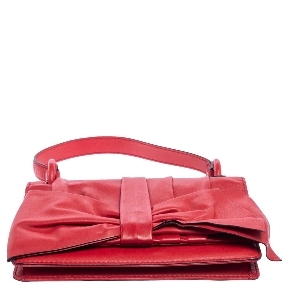 Valentino Red Leather Pleated Bow Flap Top Handle Bag 1