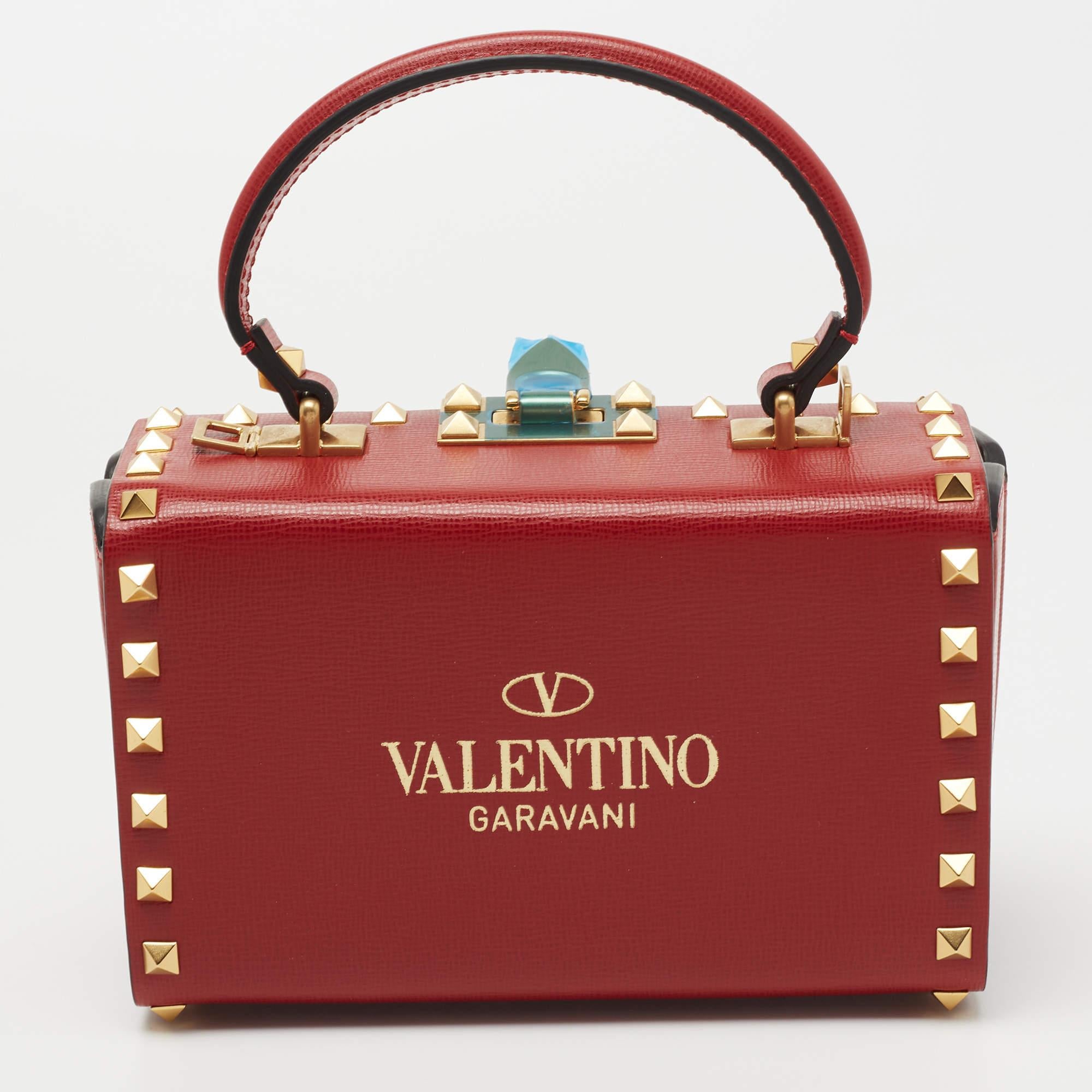 Women's Valentino Red Leather Rockstud Alcove Top Handle Bag