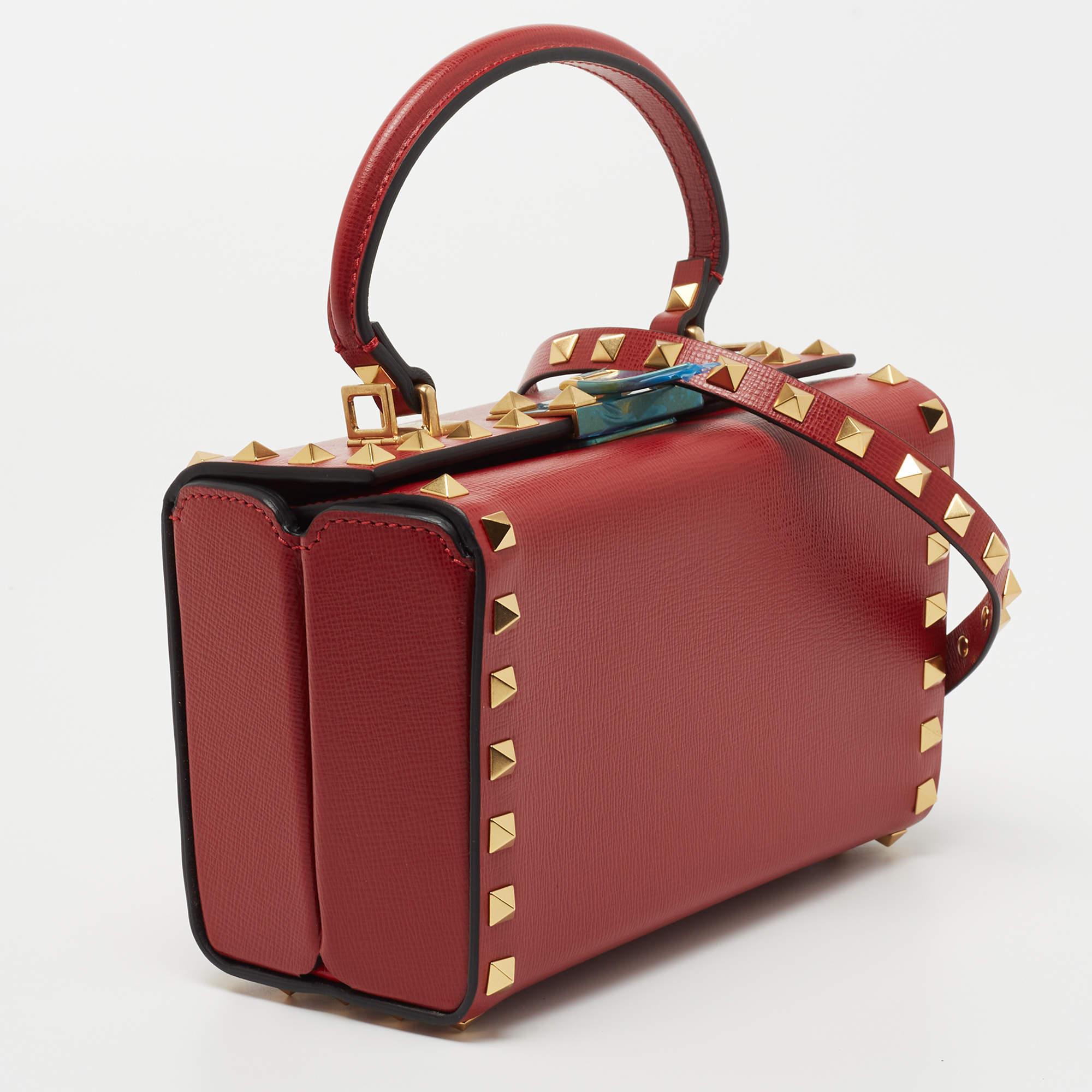 Valentino Red Leather Rockstud Alcove Top Handle Bag 1