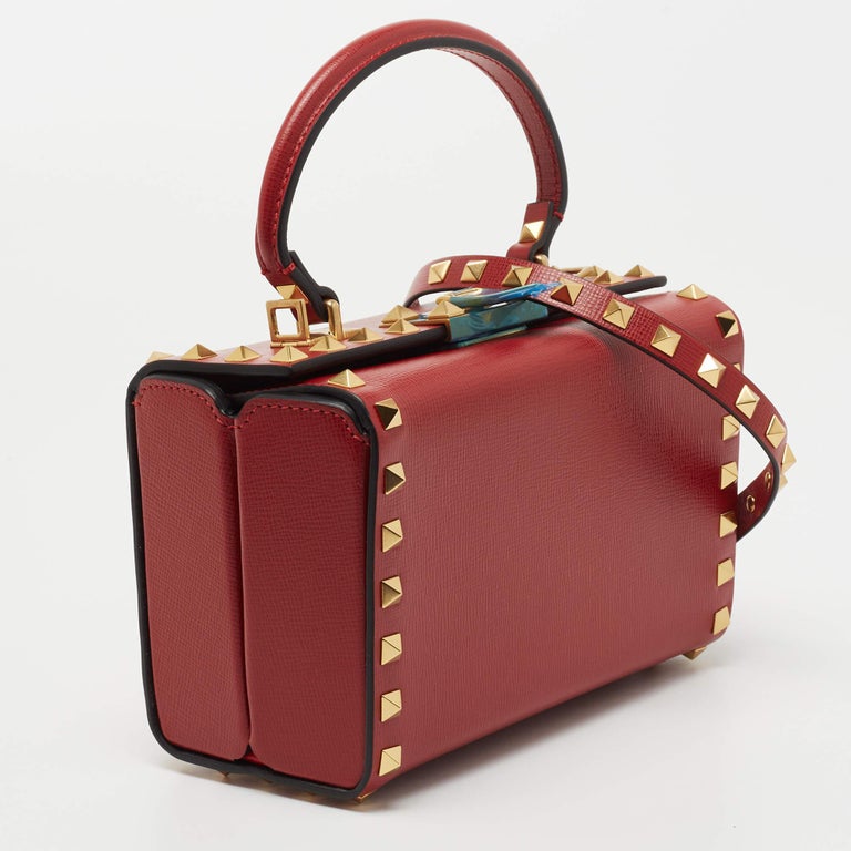 Valentino Red Leather Rockstud Alcove Top Handle Bag For Sale at 1stDibs