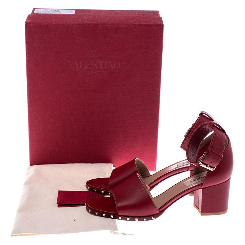 Women's Valentino Red Leather Rockstud Ankle Cuff Sandals Size 39.5
