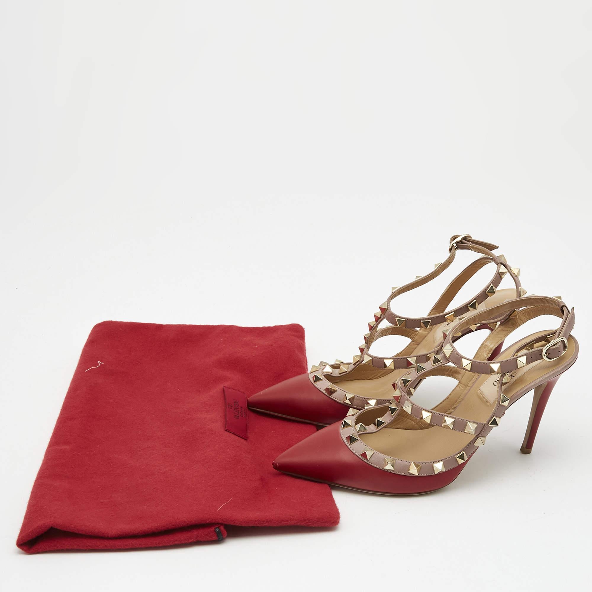 Valentino Red Leather Rockstud Ankle Strap Pumps Size 36.5 6