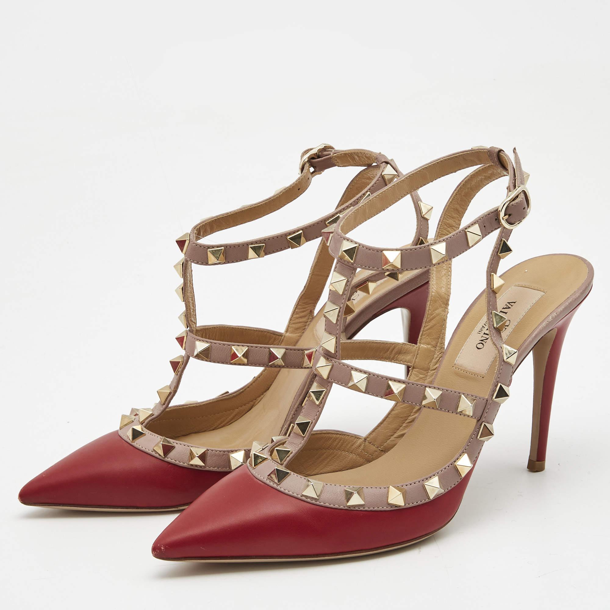Valentino Red Leather Rockstud Ankle Strap Pumps Size 36.5 3