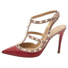 Valentino Red Leather Rockstud Ankle Strap Pumps Size 36.5