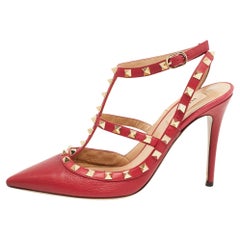 Valentino Red Leather Rockstud Ankle Strap Pumps Size 40