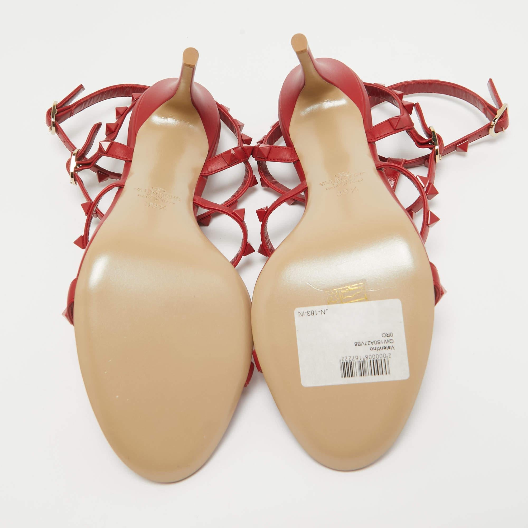 Valentino Red Leather Rockstud Ankle Strap Sandals Size 39.5 1