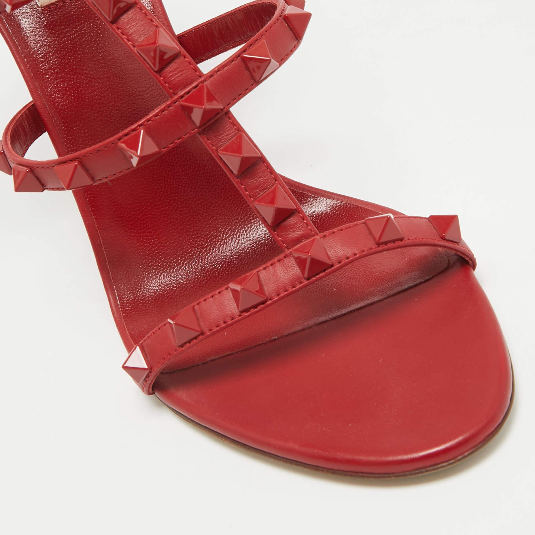 Valentino Red Leather Rockstud Ankle Strap Sandals Size 39.5 2