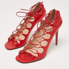 Valentino Red Leather Rockstud Ankle Tie Sandals Size 40