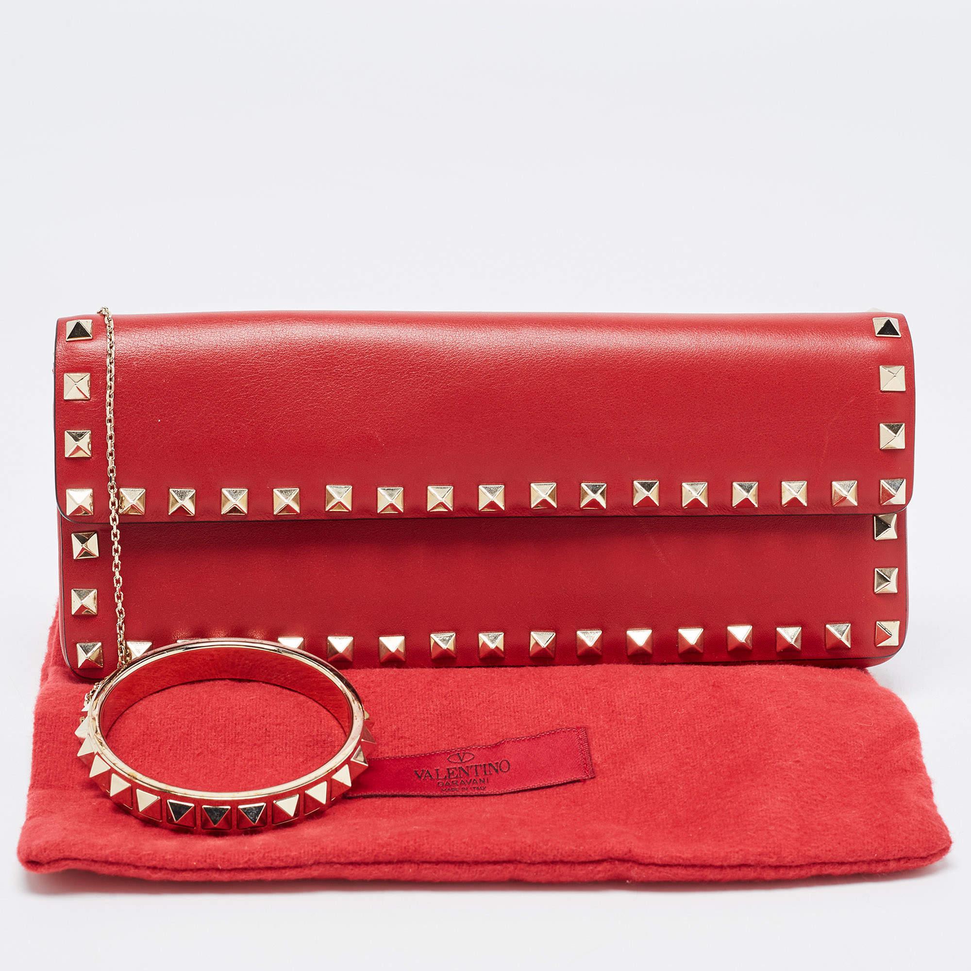 Valentino Red Leather Rockstud Bangle Clutch 9