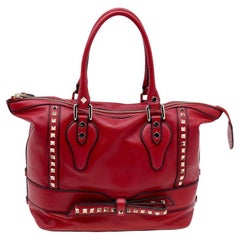 Valentino Red Leather Rockstud Bow Satchel