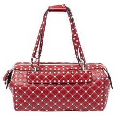 Valentino Red Leather Rockstud Bowler Bag