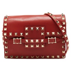 Valentino Red Leather Rockstud Buckled Crossbody Bag