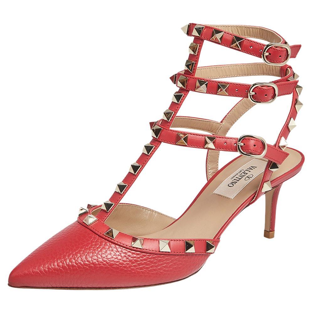Valentino Red Satin Crystal Embellished Bow Dorsay Peep Toe Pumps Size ...