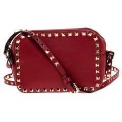 Valentino Red Leather Rockstud Camera Crossbody Bag
