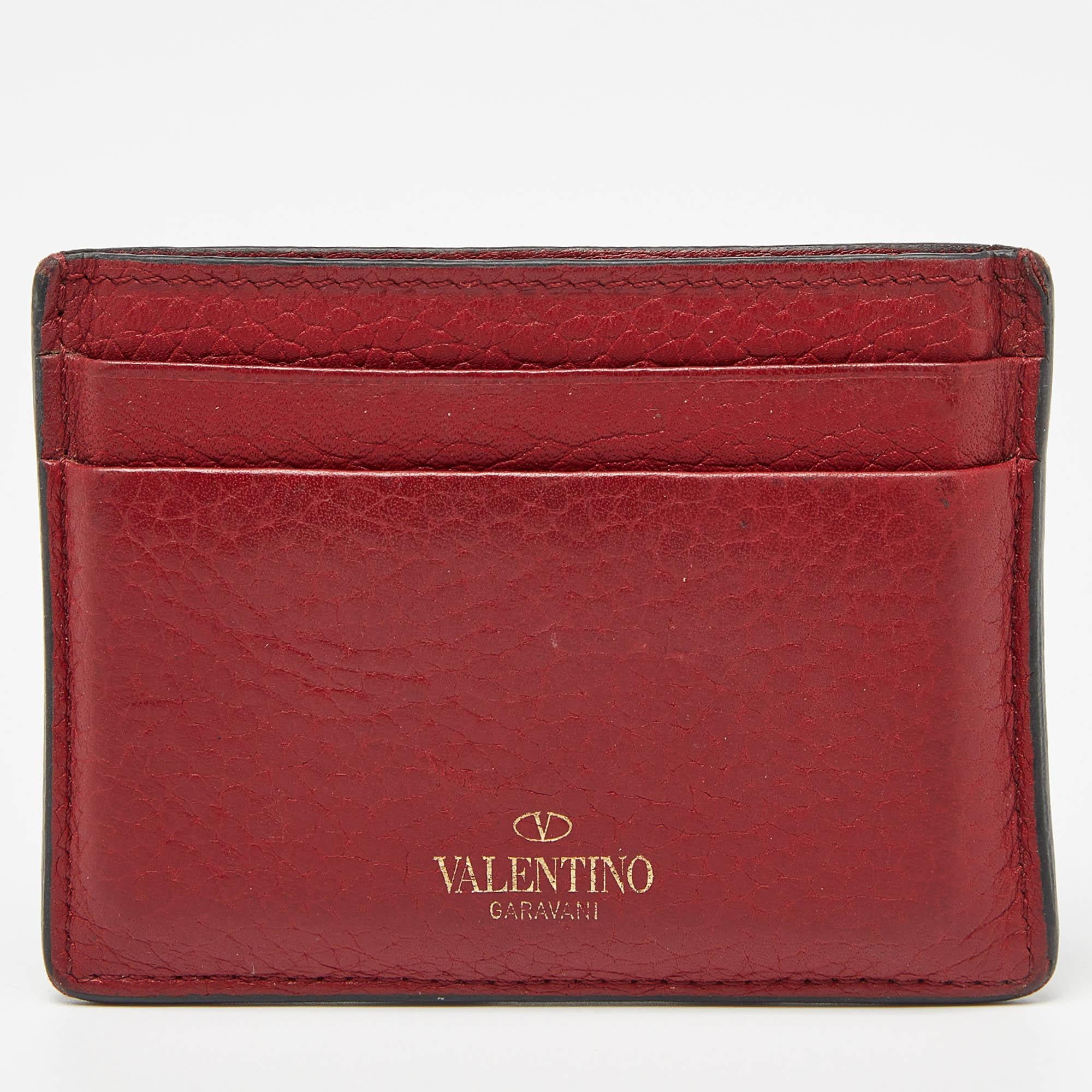 Women's Valentino Red Leather Rockstud Card Holder For Sale