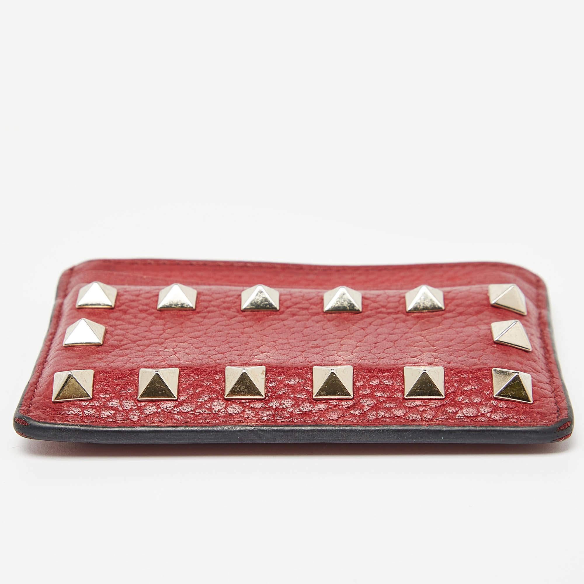 Valentino Red Leather Rockstud Card Holder For Sale 2