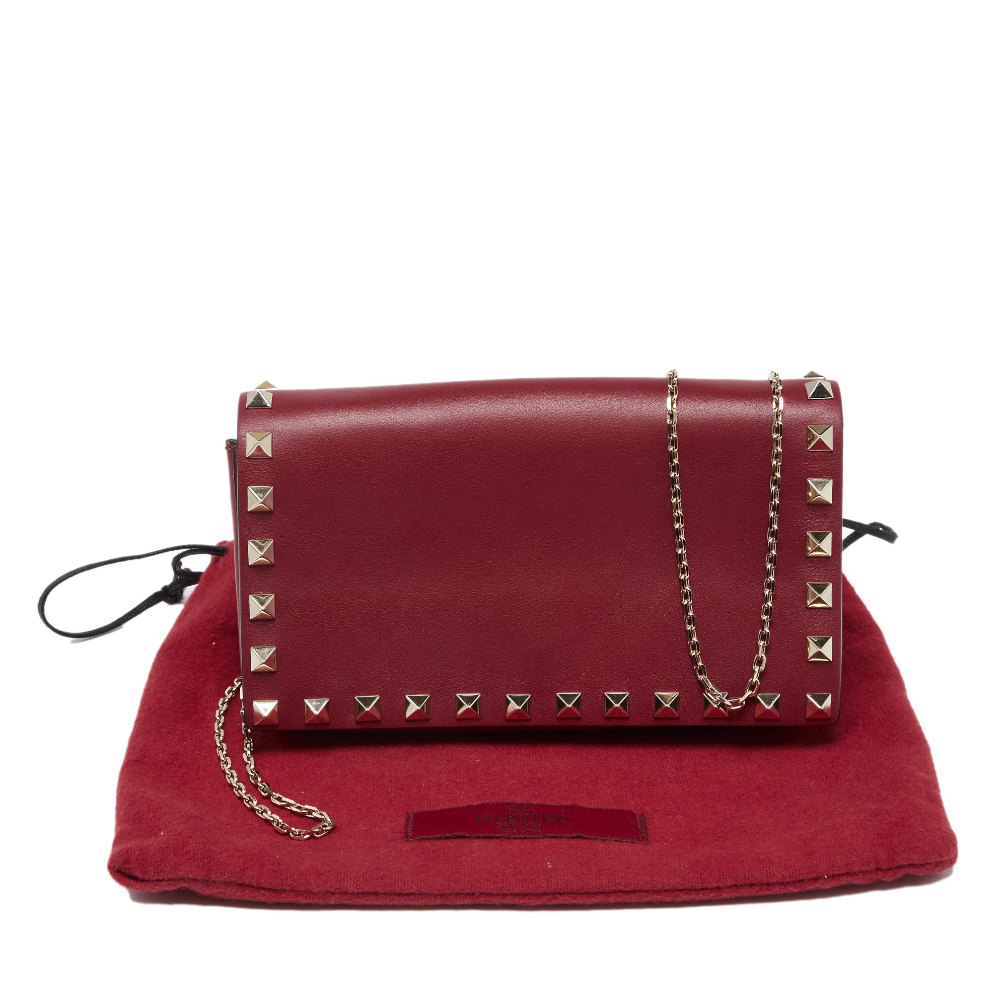 Valentino Red Leather Rockstud Chain Clutch Bag 5