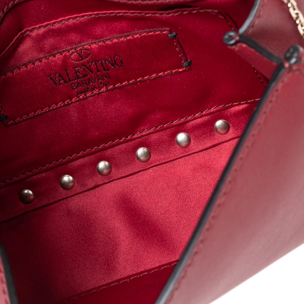 Valentino Red Leather Rockstud Chain Clutch Bag 3