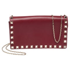 Valentino Red Leather Rockstud Chain Clutch Bag