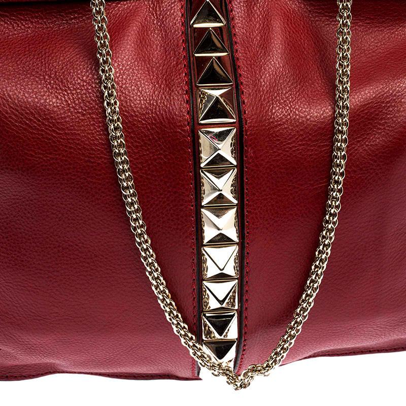 Valentino Red Leather Rockstud Chain Hobo 6
