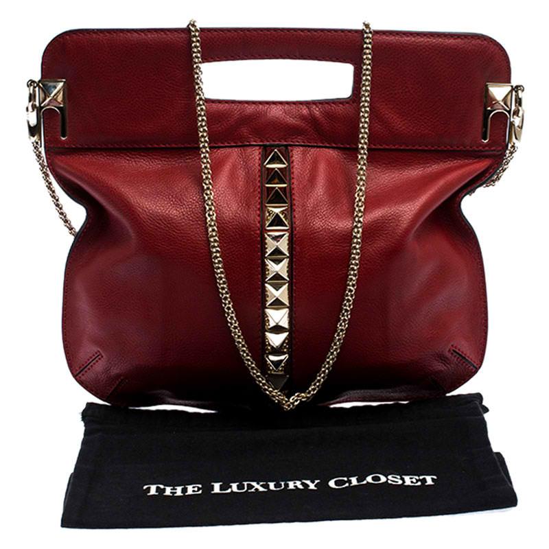 Valentino Red Leather Rockstud Chain Hobo 7