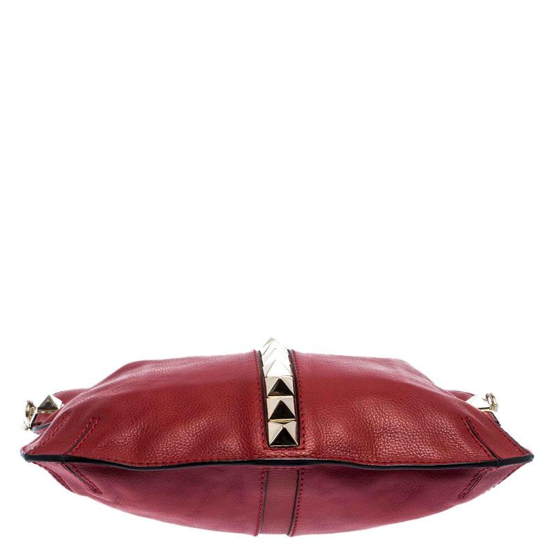 Valentino Red Leather Rockstud Chain Hobo 1